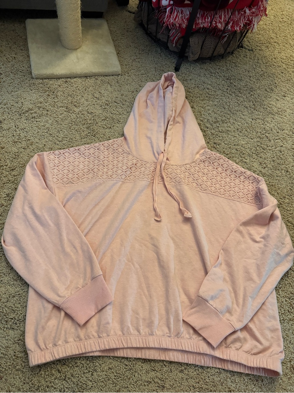 LC Lauren Conrad Pale Pink Hooded Pullover with Lace Yoke